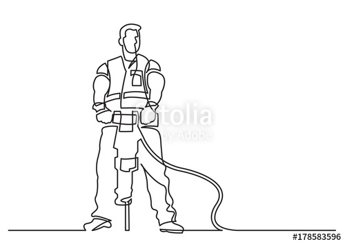 500x354 Continuous Line Drawing Of - Construction Worker Sketch
