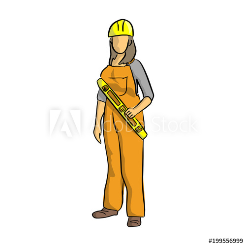 500x500 Female Construction Worker Holding Yellow Construction Bubble - Construction Worker Sketch