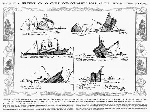 600x447 Titanic Sinking, 1912. Contemporary Sketches By A Survivor Of The - Contemporary Sketches