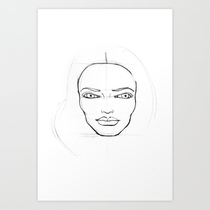 700x700 Contour Drawing Sketch Of A Female Head Art Print By - Contour Sketch