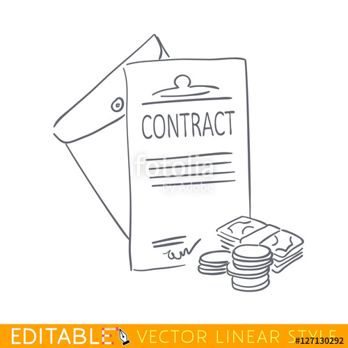 500x500 Contract Document In An Envelope. Editable Outline Sketch Icon - Contract Sketch