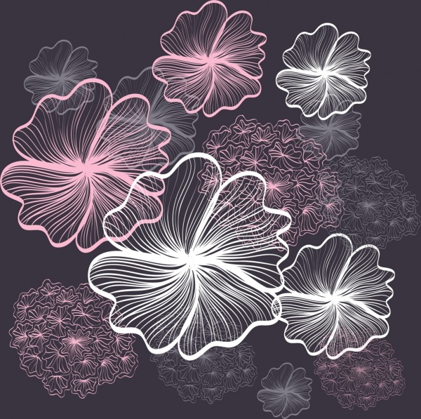 600x597 Flowers Background Sparkling Contrast Sketch Free Vector In Adobe - Contrast Sketch