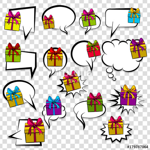 500x500 Gift Box Birthday Picture Blank Set Pop Art. Style Comic Text - Conversation Sketch