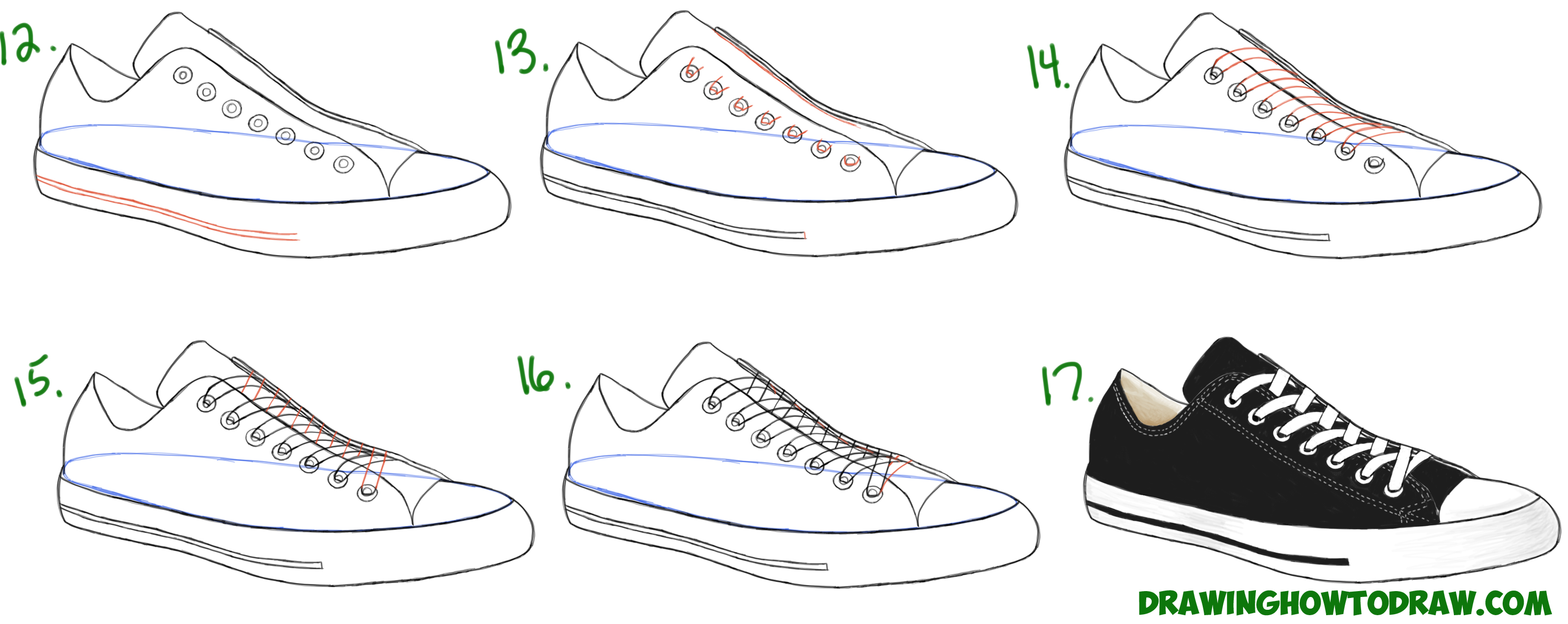3190x1271 How To Draw Sneakers Shoes With Easy Step By Step Drawing - Converse Shoe Sketch