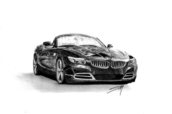 570x380 Car Portrait Drawing Car Drawing Drawing From Photo Etsy - Convertible Car Sketch