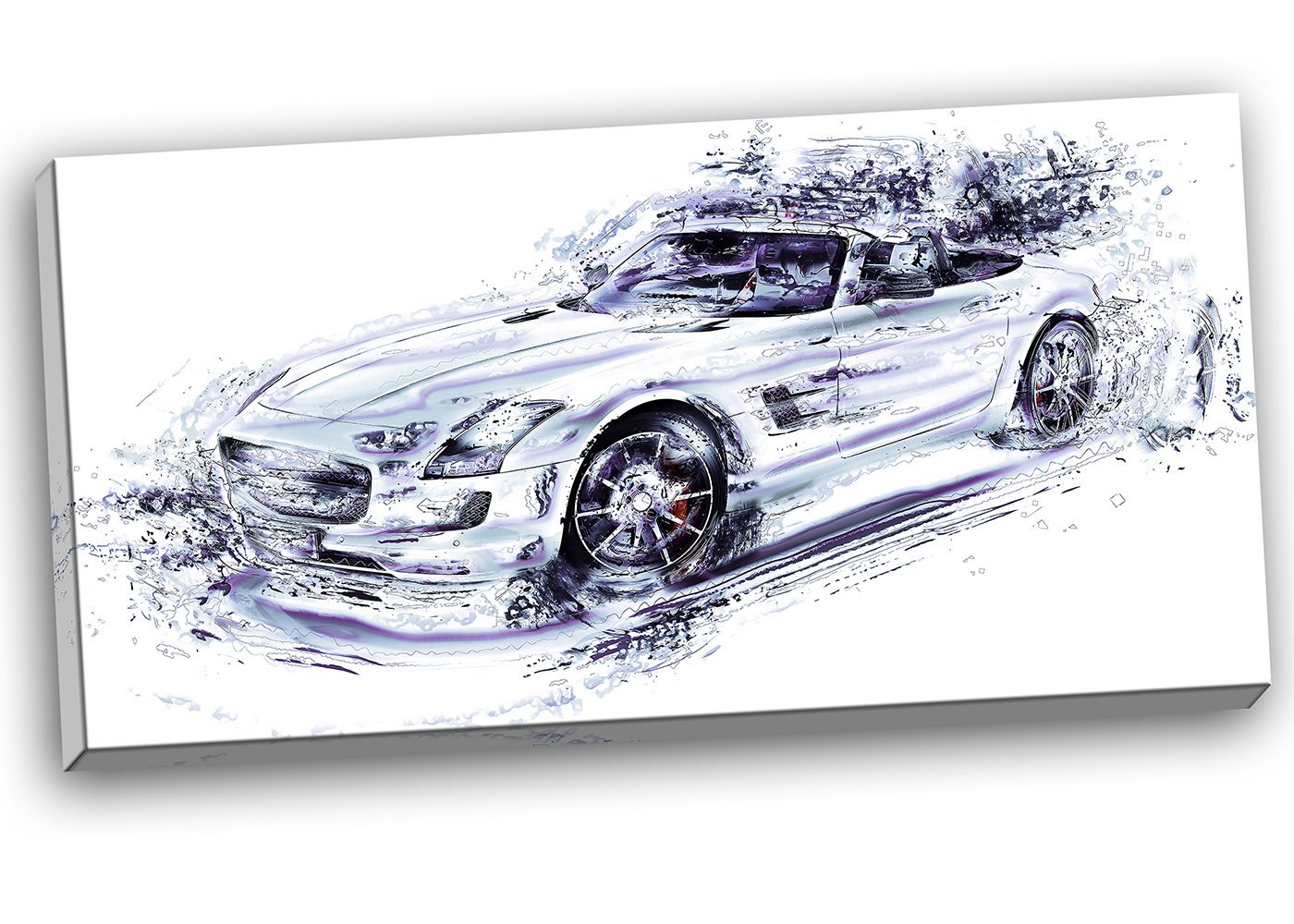 1400x1000 Designart White Convertible Car Graphic Art On Wrapped Canvas - Convertible Car Sketch