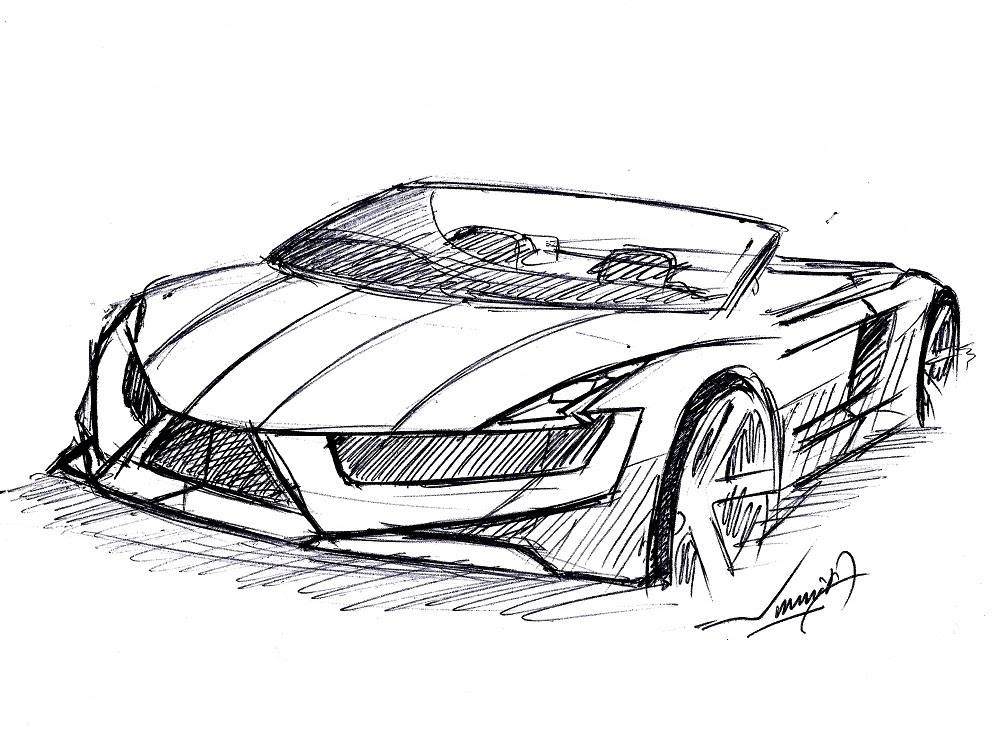 1000x737 How To Draw A Convertible Super Car Drawn Under 9 Minutes Ball - Convertible Car Sketch