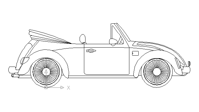 640x360 Autocad Drawing Volkswagen Beetle Cabriolet Dwg - Convertible Car Sketch