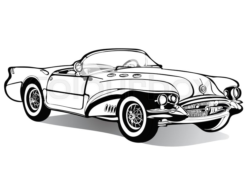 800x566 Vintage Car Cabriolet Roofless, Sketch, Coloring Book, Black And - Convertible Sketch