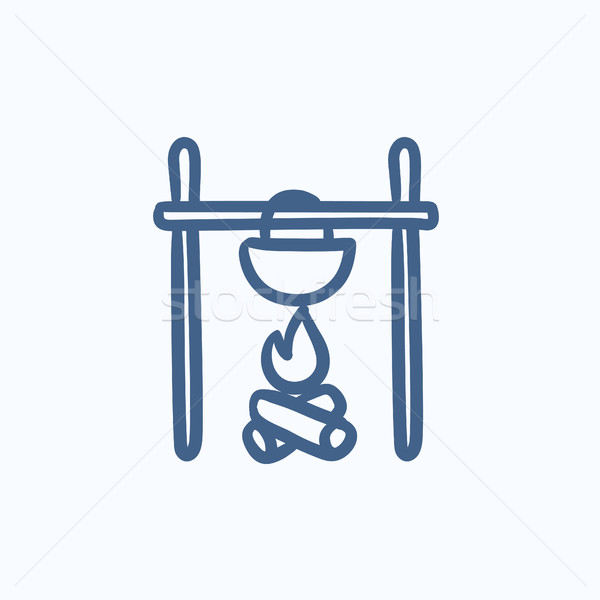 600x600 Cooking In Cauldron On Campfire Sketch Icon. Vector Illustration - Cooking Sketch