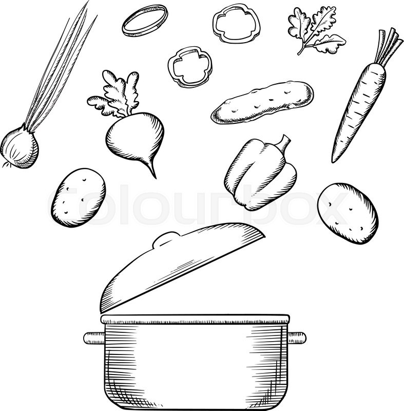 787x800 Healthy Vegetarian Salad Cooking Process With Fresh Carrot - Cooking Sketch
