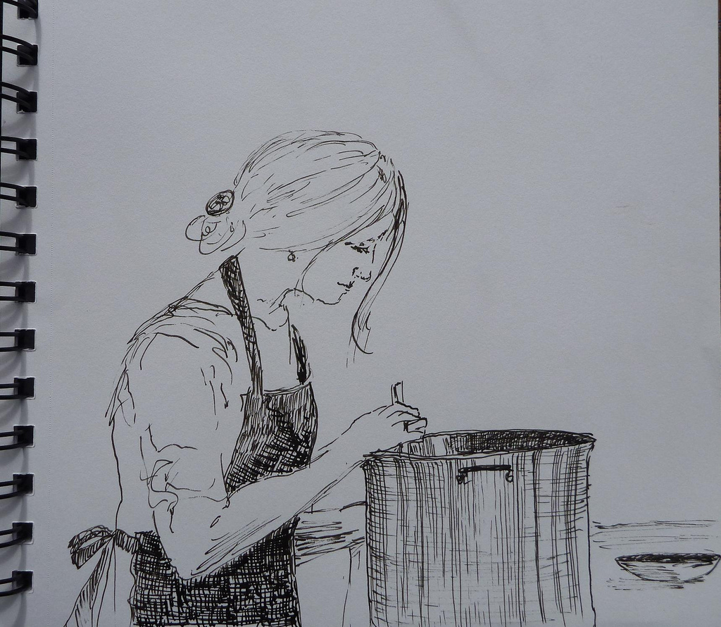 1024x890 Sketch Of Woman Cooking Kiwibear153 - Cooking Sketch