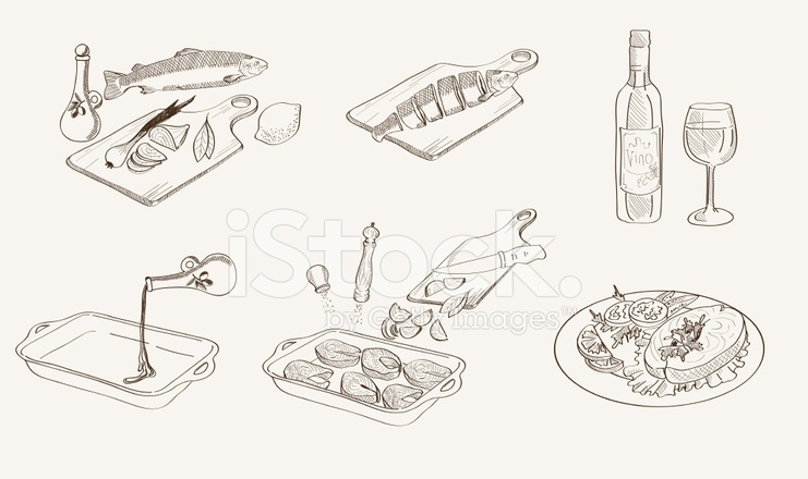 741x440 Vector Process Fish Cooking Sketch Stock Vector - Cooking Sketch