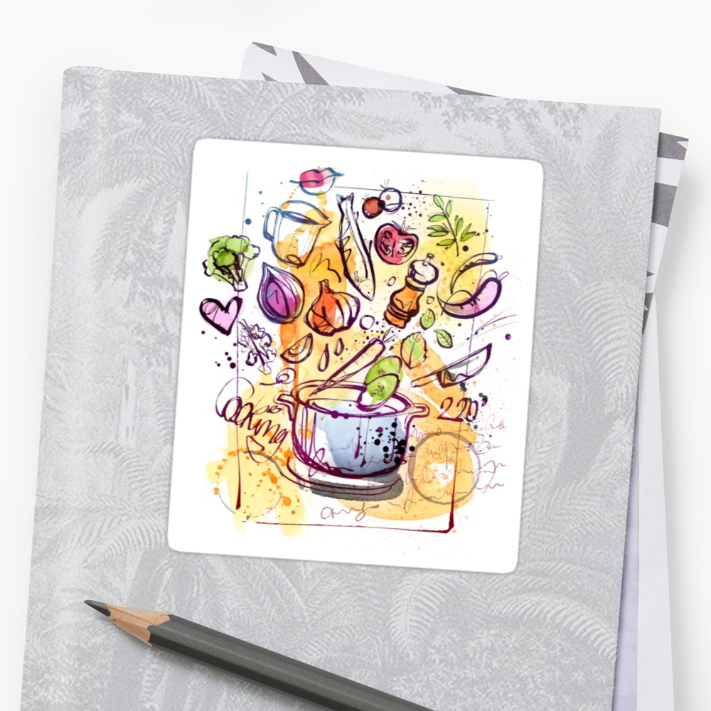 1000x1000 Cooking Sketch Stickers By Yourworldusa Redbubble - Cooking Sketch