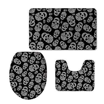 425x425 Hugsidea Cool Skull Designs 3 Piece Bath Rug Set - Cool Skull Sketches