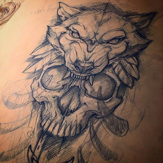 640x640 Awesome Skull And Wolf Sketch By @mike Tattoo Who Is Always - Cool Skull Sketches