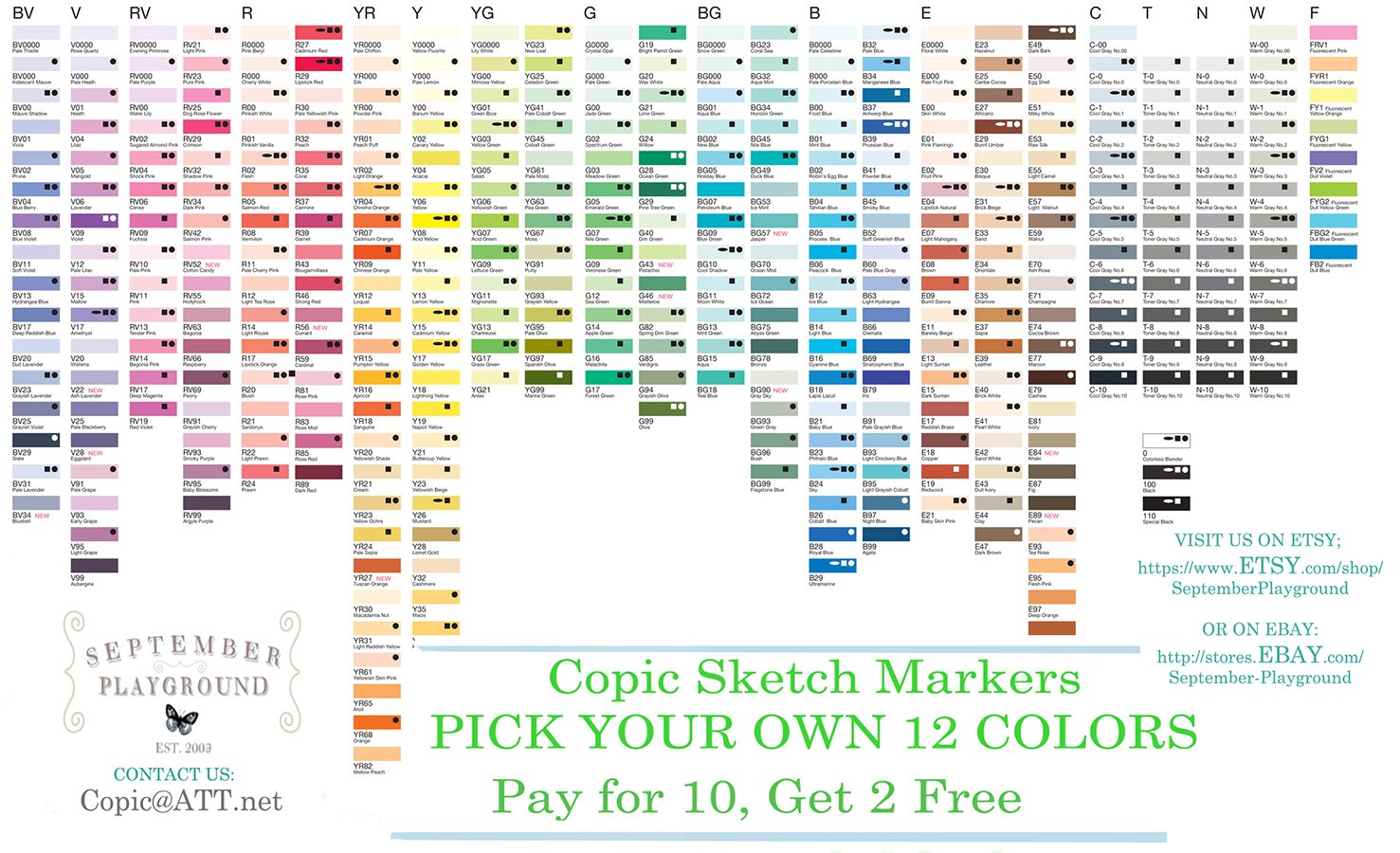Copic Color Chart 2017