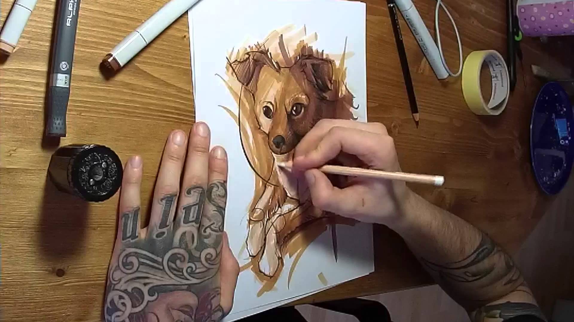 1920x1080 Timelaps Sketch Art Copic Dog - Copic Sketch Drawings