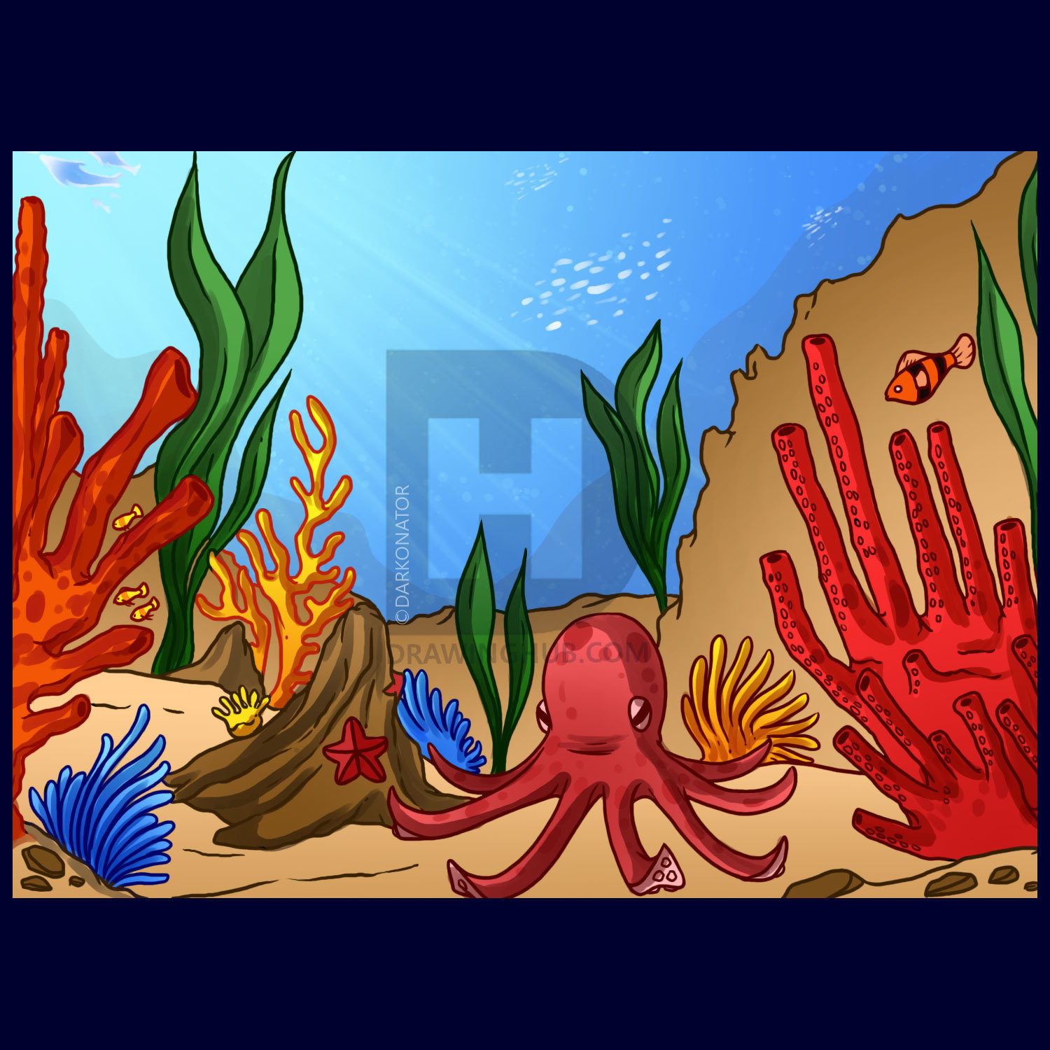 1500x1500 How To Draw A Coral Reef, Step By Step, Drawing Guide, By - Coral Reef Sketch