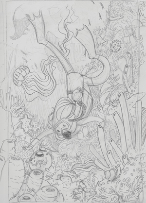 300x418 Liz Nugent Draws Coral Reef - Coral Reef Sketch