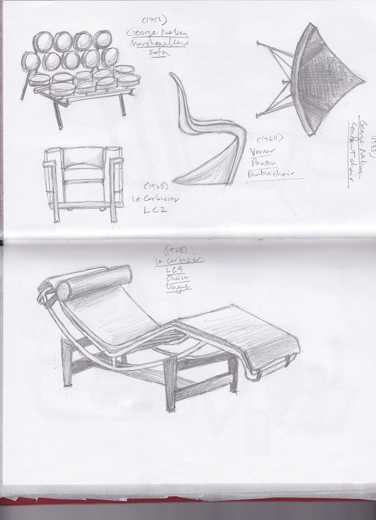 740x1024 Nelson, Panton, Le Corbusier Sketches Luna Schlein - Corbusier Sketches