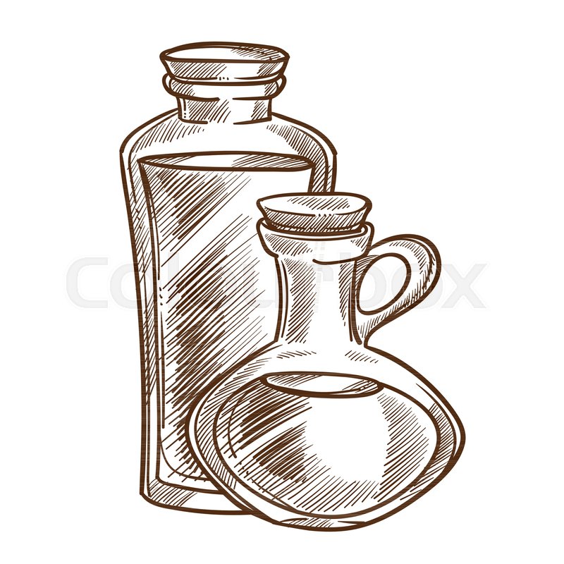 800x800 Healthy Olive Oil In Small Glass Jugs With Cork Monochrome Sketch - Cork Sketch