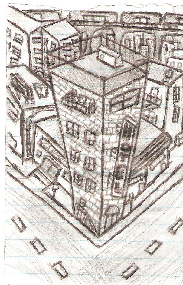605x941 City Corner Sketch By Super Fat Man - Corner Sketch