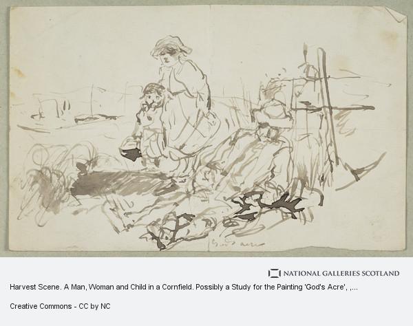 600x474 Harvest Scene. A Man, Woman And Child In A Cornfield. Possibly A - Cornfield Sketch
