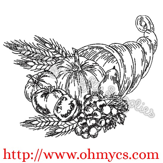 550x550 Cornucopia Sketch Embroidery Design - Cornucopia Sketch