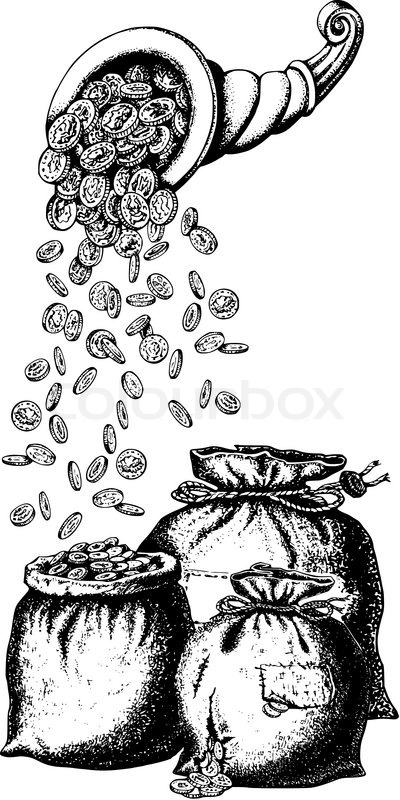 400x800 Hand Drawn, Vector, Sketch Illustration Of Cornucopia, Rain Money - Cornucopia Sketch