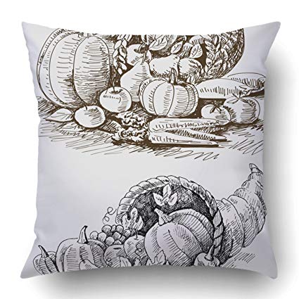 425x425 Emvency Throw Pillow Covers Black Vintage Thanksgiving - Cornucopia Sketch