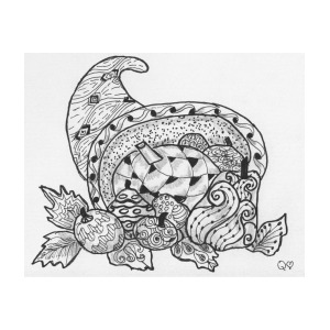 300x300 Cornucopia 3 Drawing By Quwatha Valentine - Cornucopia Sketch