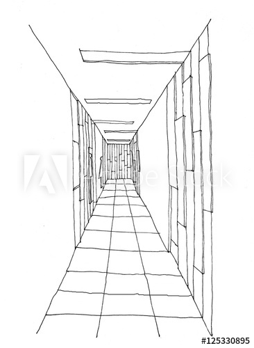 366x500 Outline Sketch Drawing And Paint Of A Interior Space, Bathroom - Corridor Sketch
