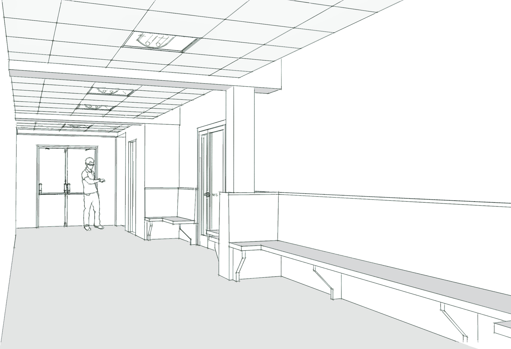 1627x1112 Physics Department, Bryn Mawr College Richard W. Thom, Aia - Corridor Sketch
