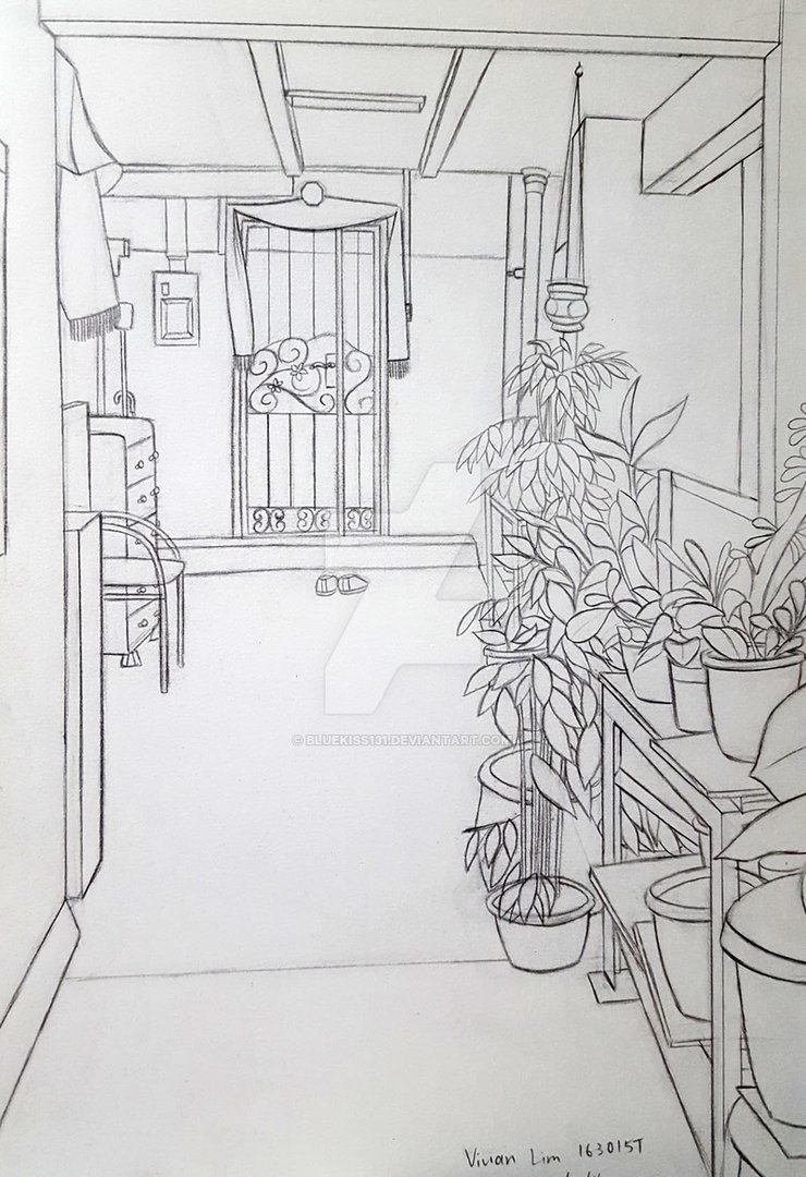 740x1080 School Corridor Sketch By Bluukiss - Corridor Sketch