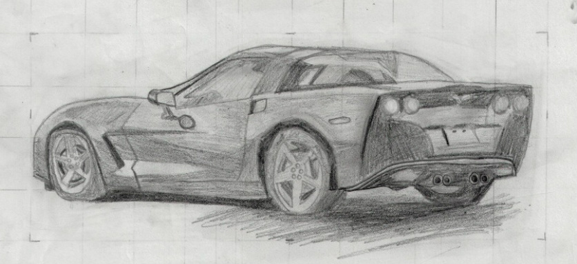 836x383 Corvette C6 Sketch - Corvette Sketch