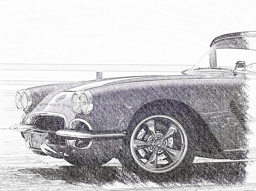 900x673 1962 Chevy Corvette Sketch Photograph By Brooke Roby - Corvette Sketch