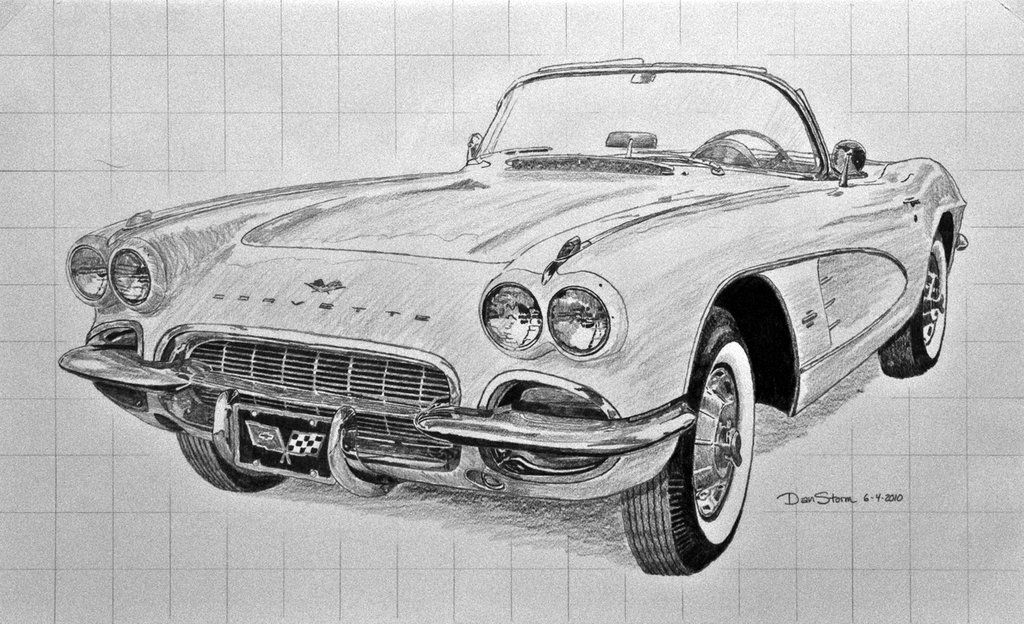 1024x624 1962 Corvette Sketch Hand Drawn Cars Corvette - Corvette Sketch