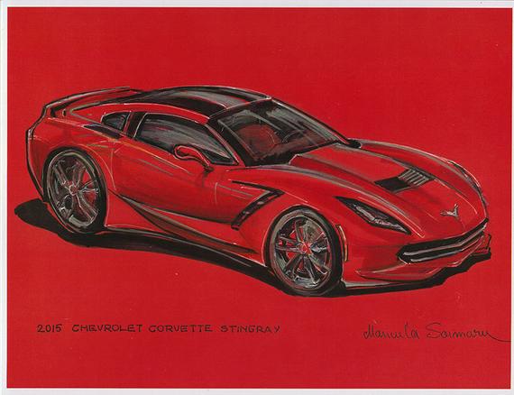 570x438 2015 Chevrolet Corvette Stingray Drawing Muscle Car Etsy - Corvette Stingray Sketch