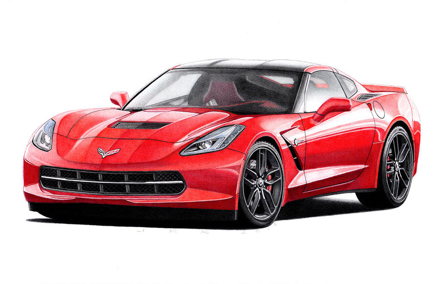 900x582 2015 Corvette Stingray Drawing By James Robert - Corvette Stingray Sketch