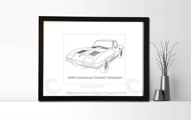 642x404 Authentic Sketch Of 1963 Chevrolet Corvette Stingray Etsy - Corvette Stingray Sketch
