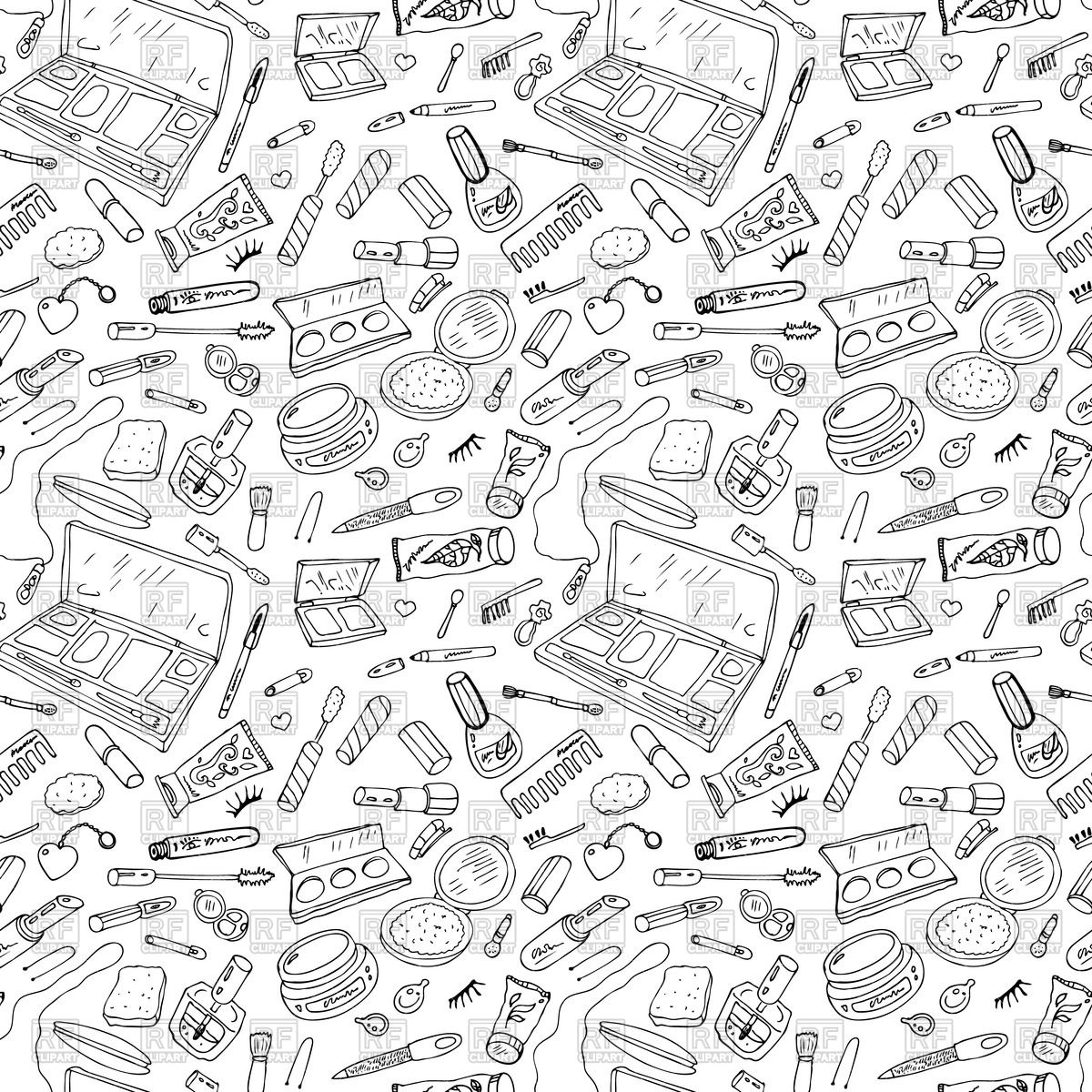 1200x1200 Sketch Of Seamless Pattern With Beauty Products (Cosmetics) Vector - Cosmetics Sketch