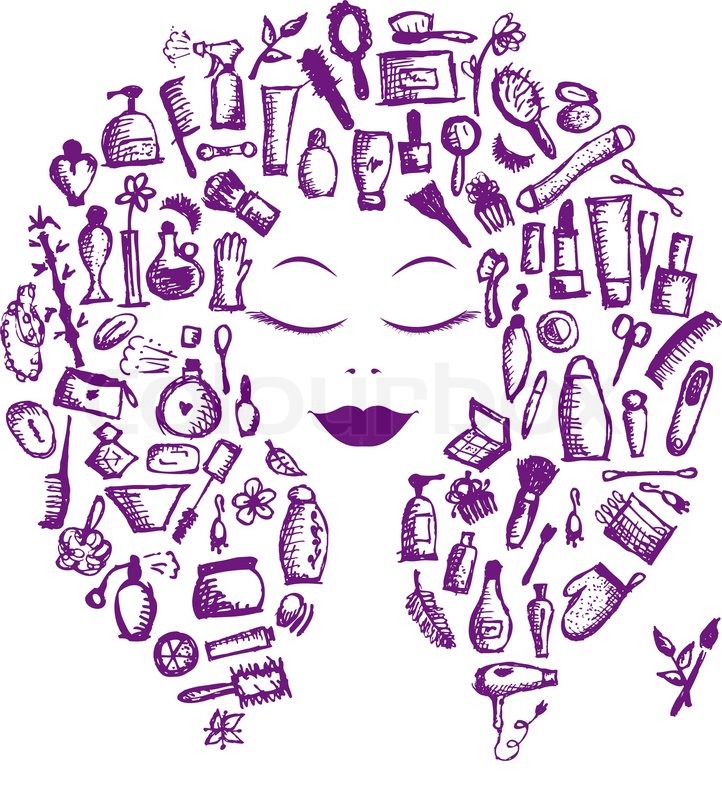722x800 Cosmetic Concept, Female Accessories On Woman Head For Your Design - Cosmetics Sketch