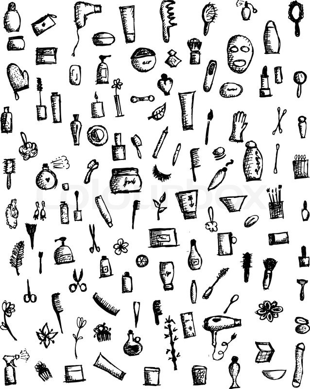 638x800 Cosmetics And Female Accessories, Hand Drawn Sketch For Your - Cosmetics Sketch