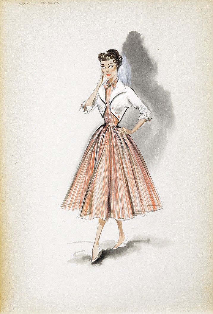 717x1054 Pair Of Helen Rose Costume Sketches Of Debbie Reynolds. - Costume Sketches