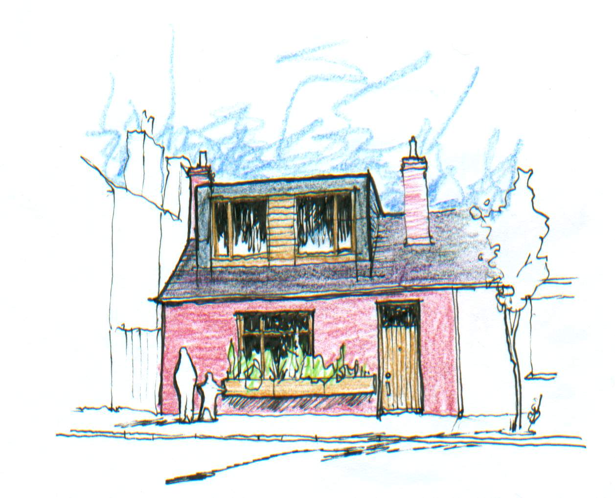 1257x1018 Will Andrews Design Cottage Sketch - Cottage Sketch