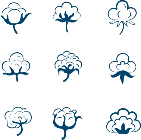 468x466 Cotton Flowers Icons Collection Various Shapes Sketch Vectors - Cotton Sketch