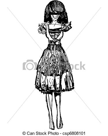 375x470 Sketch Of A Girl In A Cotton Dress. A Sketch Of A Girl In A Cotton - Cotton Sketch