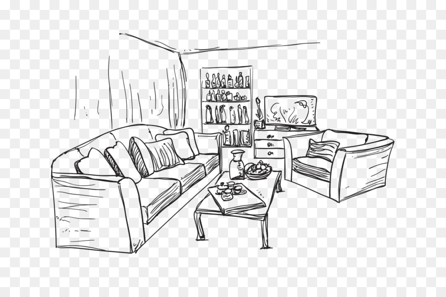 900x600 Living Room Couch Drawing Interior Design Services - Couch Sketch