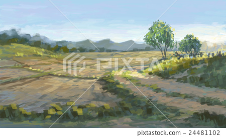 450x272 Country Road In Rice Field Color Sketch - Country Road Sketch